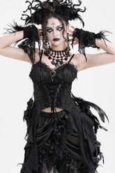 Schwarzes Gothic-Überbrustkorsett mit Schnürung aus Spitze für Damen